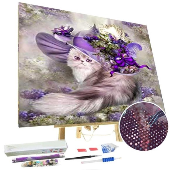 Paint By Diamonds Kit Animal Flower Cat 5D - Picture 1 of 3